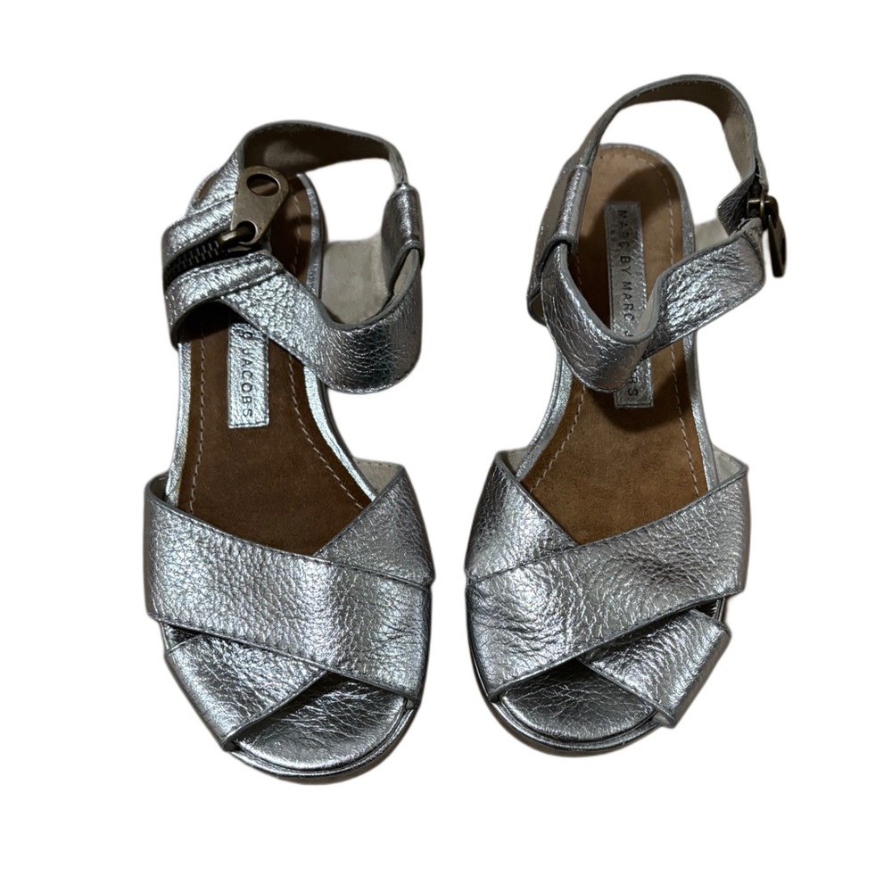 Marc Jacobs Silver Sandals with Criss-Cross Straps